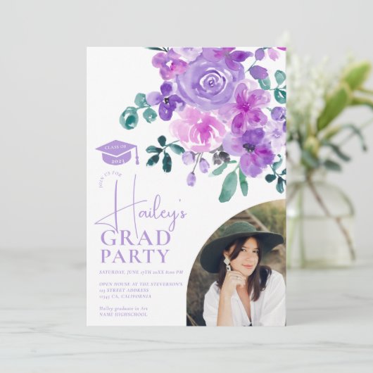 Hübscher Garten lila grüner Abschluss Einladung (Stehend Vorderseite)