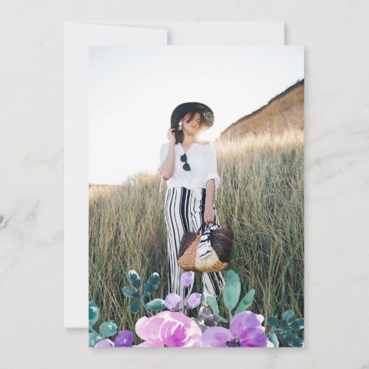 Hübscher Garten lila grüner Abschluss Einladung (Rückseite)