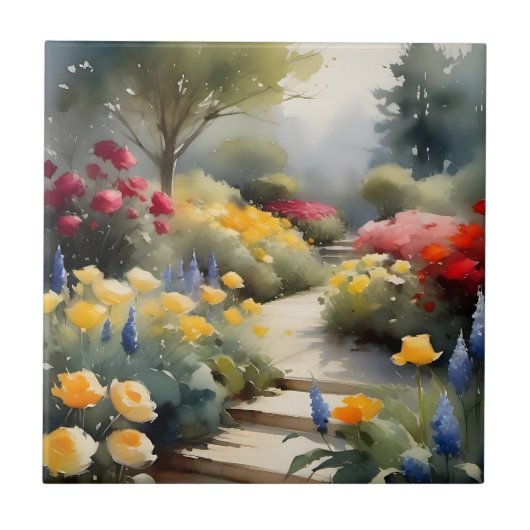 Hübscher Garten mit Rosenblumen Fliese (Vorderseite)