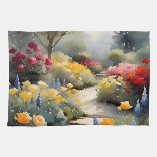 Hübscher Garten mit Rosenblumen Geschirrtuch (Horizontal)