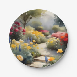 Hübscher Garten mit Rosenblumen Pappteller