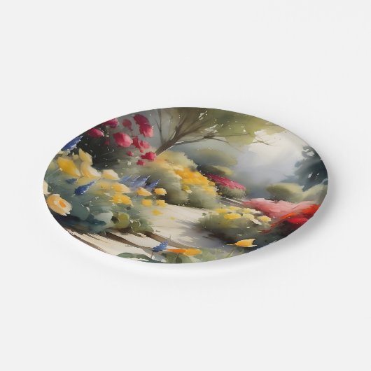 Hübscher Garten mit Rosenblumen Pappteller (Schrägansicht)