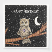Hübscher Geburtstag Brown Owl Lila Kristallmond St Serviette (Vorderseite)