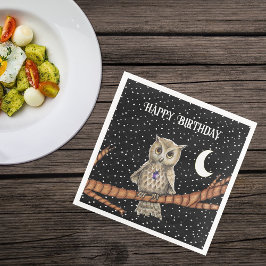 Hübscher Geburtstag Brown Owl Lila Kristallmond St Serviette