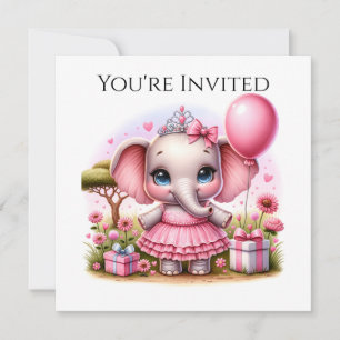 Hübscher Geburtstag Elefant in rosa Kleid und Tiar Einladung
