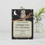 Hübscher Geburtstag Owl Blue Necklace Stars Moon Einladung (Stehend Vorderseite)