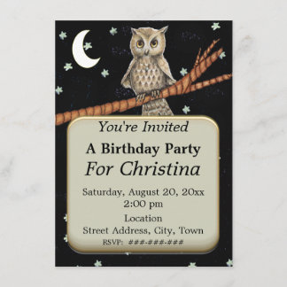 Hübscher Geburtstag Owl Blue Necklace Stars Moon Einladung