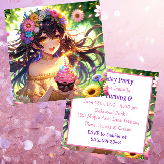 Hübscher Geburtstag von Anime Girl Einladung