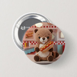 Hübscher gehäkeltel Biber in einer Dinerglashotdog Button
