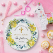 Hübscher Gelbblütengold-Cross-Taufen Empfang Pappteller (Party)