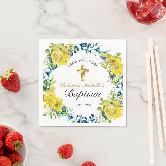 Hübscher Gelbblütengold-Cross-Taufen Empfang Serviette (Beispiel)