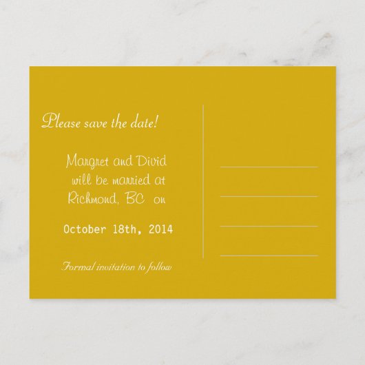 Hübscher, gelber, wilder Blume Save the Date Leuch Ankündigungspostkarte (Rückseite)