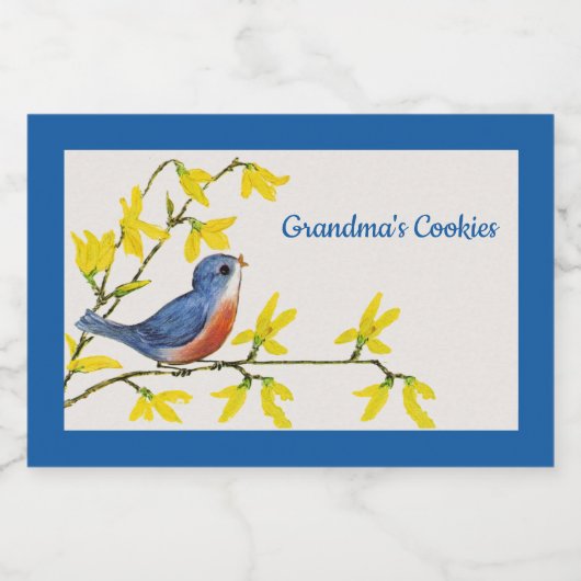 Hübscher Gesang Rot und Blauer Vogel auf Zweigstel Lebensmitteletikett (Einzelnes Label)