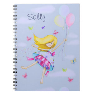 Hübscher Girl Balloon Luftflug mit Extravaganten G Notizblock