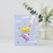 Hübscher Girl Balloon Luftflug mit Extravaganten G Postkarte (Stehend Vorderseite)