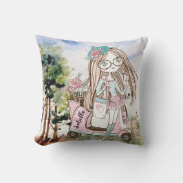 Hübscher Girl-Boss auf Scooter Personalisierter Na Kissen