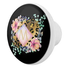 Hübscher Girl Leopard Print Gold Pink Mit Monogram Keramikknauf