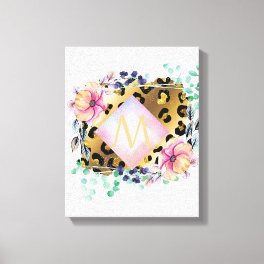 Hübscher Girl Leopard Print Gold Pink Mit Monogram Leinwanddruck (Vorderseite)