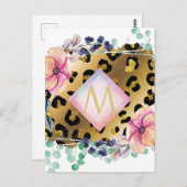 Hübscher Girl Leopard Print Gold Pink Mit Monogram Postkarte (Vorne/Hinten)