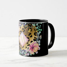 Hübscher Girl Leopard Print Gold Pink Mit Monogram Tasse