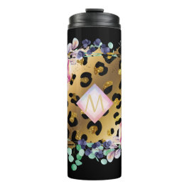 Hübscher Girl Leopard Print Gold Pink Mit Monogram Thermosbecher