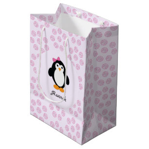 Hübscher Girl Pinguin mit rosa, matschigem Hinterg Mittlere Geschenktüte
