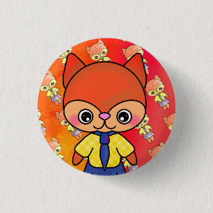 Hübscher Girly Fluffy Fox in Niedlicher Kleidung Button