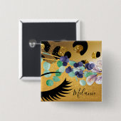 Hübscher Girly Glitzer Gold Animal Print, Glam Button (Vorne & Hinten)