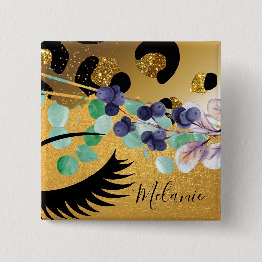 Hübscher Girly Glitzer Gold Animal Print, Glam Button (Vorderseite)