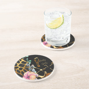 Hübscher Girly Glitzer Gold Animal Print, Glam Getränkeuntersetzer