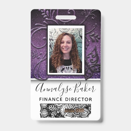 Hübscher Glitzer Beruflich CNA Nurse Foto Name Ausweis (Vorderseite)