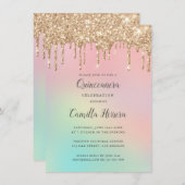 Hübscher Glitzer Gradient Quinceñera Geburtstag Einladung (Vorne/Hinten)