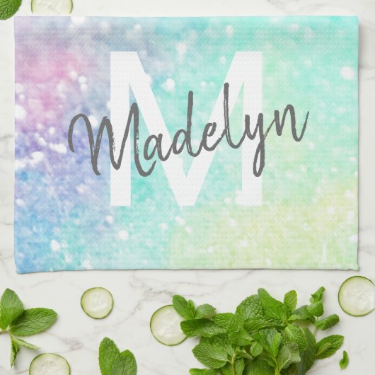 Hübscher Glitzer Holographic Iridescent Girl Geschirrtuch (Gefaltet)