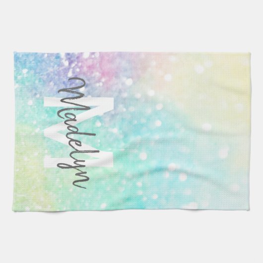 Hübscher Glitzer Holographic Iridescent Girl Geschirrtuch (Horizontal)