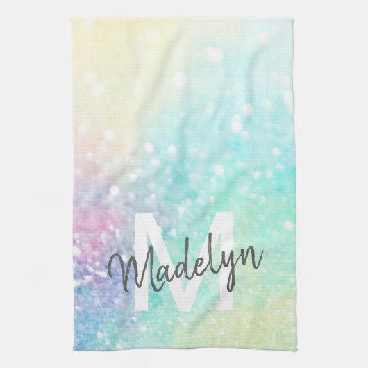 Hübscher Glitzer Holographic Iridescent Girl Geschirrtuch (Vertikal)