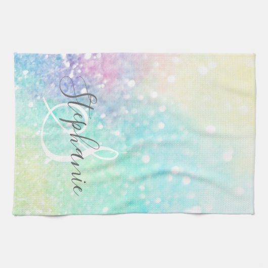 Hübscher Glitzer Holographic Iridescent Girl Geschirrtuch (Horizontal)