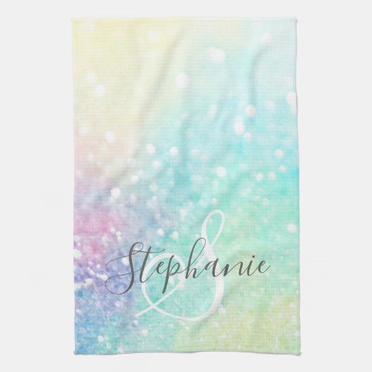 Hübscher Glitzer Holographic Iridescent Girl Geschirrtuch (Vertikal)