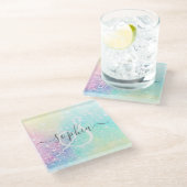 Hübscher Glitzer Holographic Iridescent Girl Glasuntersetzer (Schrägansicht)