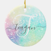 Hübscher Glitzer Holographic Iridescent Girl Keramik Ornament (Hinten)