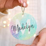 Hübscher Glitzer Holographic Iridescent Girl Keramik Ornament<br><div class="desc">Ein trendiger,  hübscher,  schicker Glitzer-Hintergrund in schönen Pastellfarben. Sie können einfach mit Ihrem eigenen Monogramm und/oder Namen personalisieren.</div>