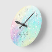 Hübscher Glitzer Holographic Iridescent Girl Runde Wanduhr (Winkel)