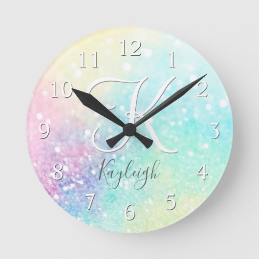 Hübscher Glitzer Holographic Iridescent Girl Runde Wanduhr (Vorderseite)