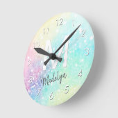 Hübscher Glitzer Holographic Iridescent Girl Runde Wanduhr (Winkel)