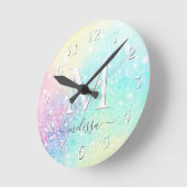 Hübscher Glitzer Holographic Iridescent Girl Runde Wanduhr (Winkel)