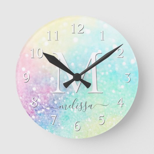 Hübscher Glitzer Holographic Iridescent Girl Runde Wanduhr (Vorderseite)