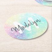 Hübscher Glitzer Holographic Iridescent Girl Runder Pappuntersetzer (Angewinkelt)