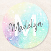 Hübscher Glitzer Holographic Iridescent Girl Runder Pappuntersetzer (Vorderseite)