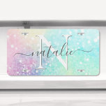Hübscher Glitzer Holographic Iridescent Girl US Nummernschild<br><div class="desc">Ein trendiger,  hübscher,  schicker Glitzer-Hintergrund in schönen Pastellfarben. Sie können einfach mit Ihrem eigenen Monogramm und/oder Namen personalisieren.</div>