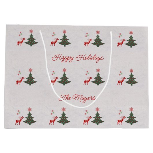 Hübscher glücklicher Urlaub Weihnachtsbaum und Hir Große Geschenktüte (Rückseite)