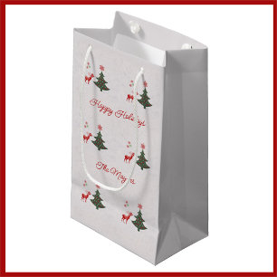 Hübscher glücklicher Urlaub Weihnachtsbaum und Hir Kleine Geschenktüte